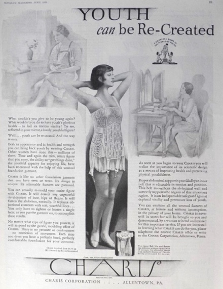 1929 Charis Corset Girdle Ad ~ Youth Can Be Recreated, Vintage