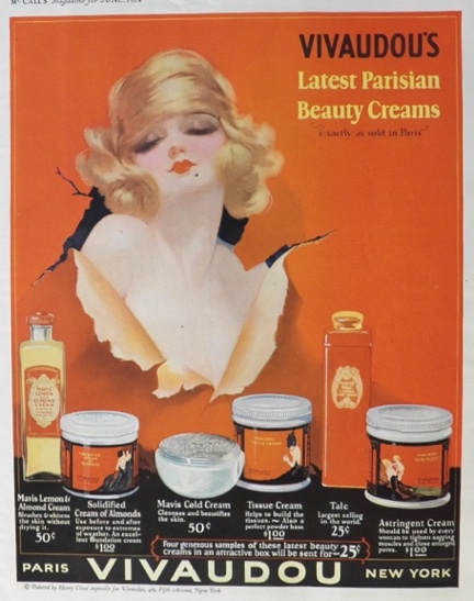 1924 Vivaudou Beauty Cream Ad ~ Henry Clive Pin-Up Art