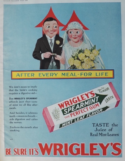 1929 Wrigley's Spearmint Gum Ad ~ Bride & Groom
