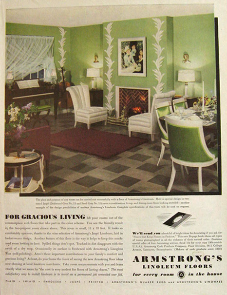1936 Armstrong's Linoleum Ad ~ Green Room