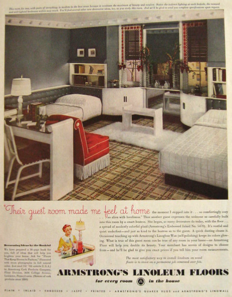 1936 Armstrong's Linoleum Ad ~ Vintage Guest Room