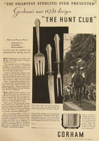 1930 Gorham Sterling Silver Ad ~ Hunt Club Pattern