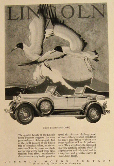 1925 Lincoln Sport Phaeton Ad ~ Grace of a Seagull
