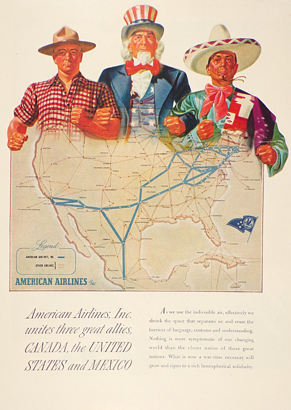 1943 American Airlines Ad ~ US, Canada & Mexico