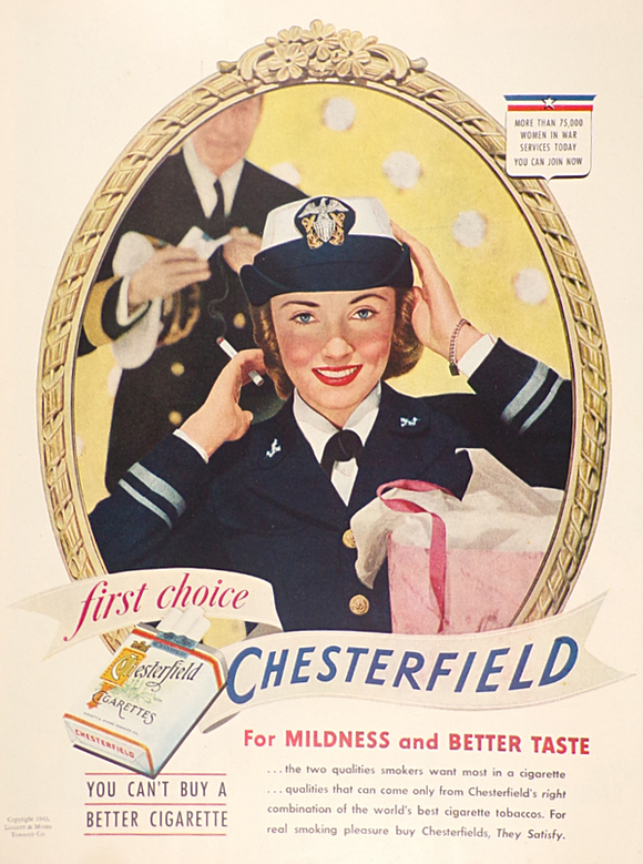 1943 WWII Chesterfield Cigarettes Ad ~ Women in War