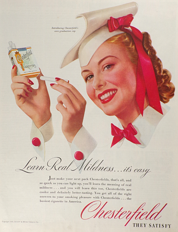 1940 Chesterfield Cigarettes Ad ~ Graduation Cap