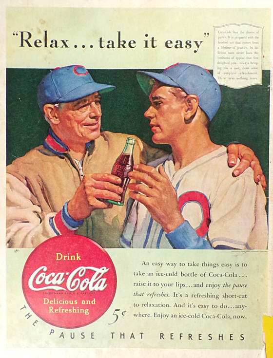 1940 Coca Cola Coke Ad ~ Baseball