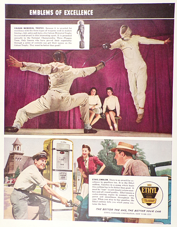 1941 Ethyl Gasoline Ad ~ Fencing Trophy
