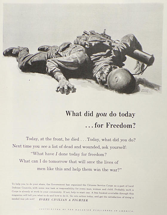 1942 WWII Citizens Service Corps Ad ~ Civilians Fight for Freedom