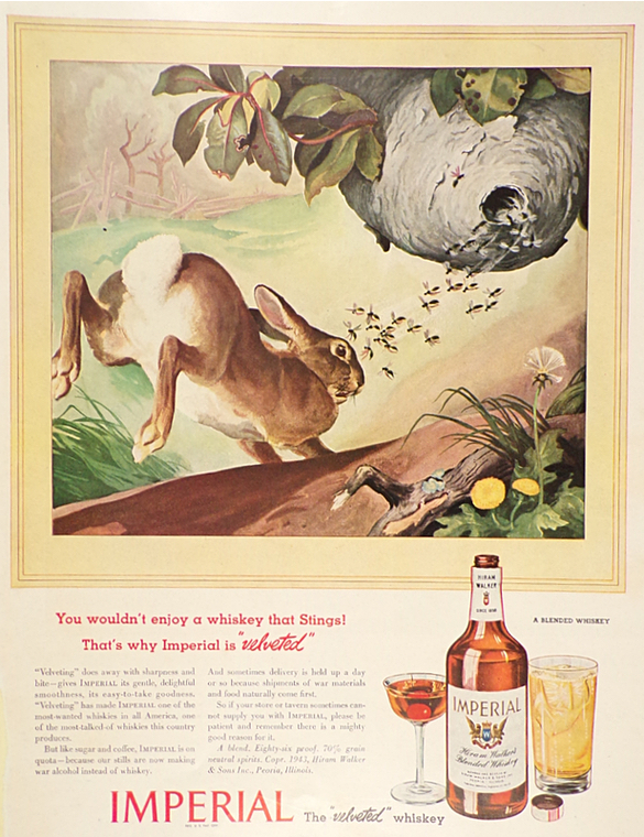 1943 Imperial Whiskey Ad ~ Bunny & Wasp Nest