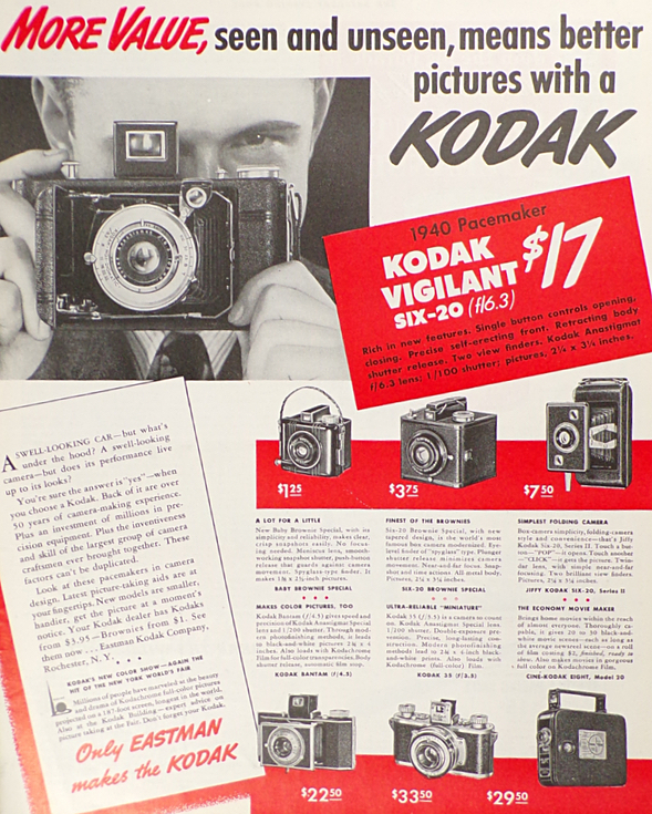 1940 Kodak Vigilant Six-20 Ad ~ Rich in New Features