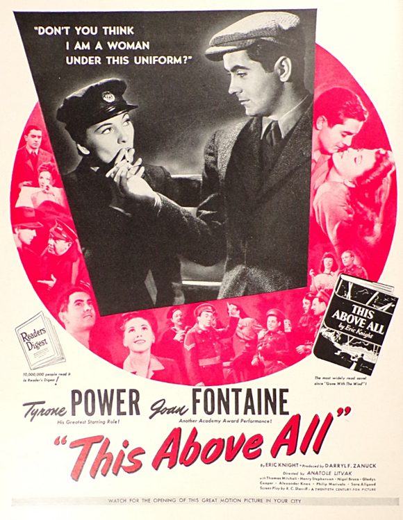 1942 Movie Ad ~ This Above All ~ Tyrone Power