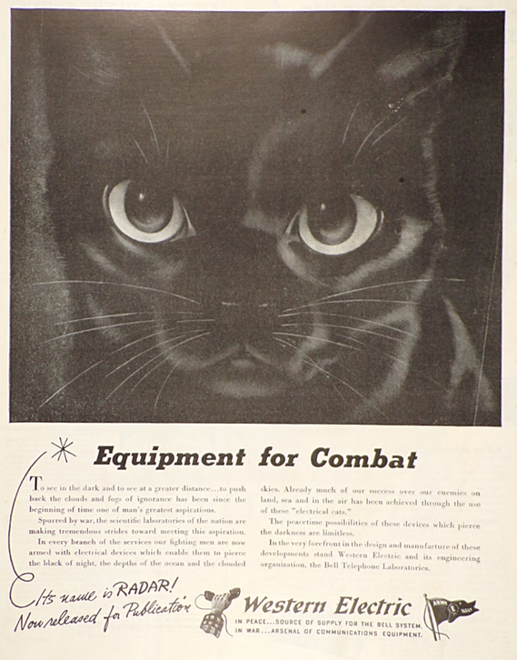 1943 WWII Western Electric Ad ~ Electrical Cats ~ Night Vision