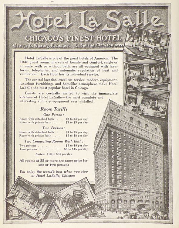 1910 Antique Hotel La Salle Ad with Photos of Interior