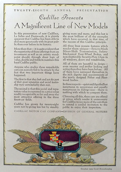 1929 Cadillac Ad ~ Magnificent Line of New Models