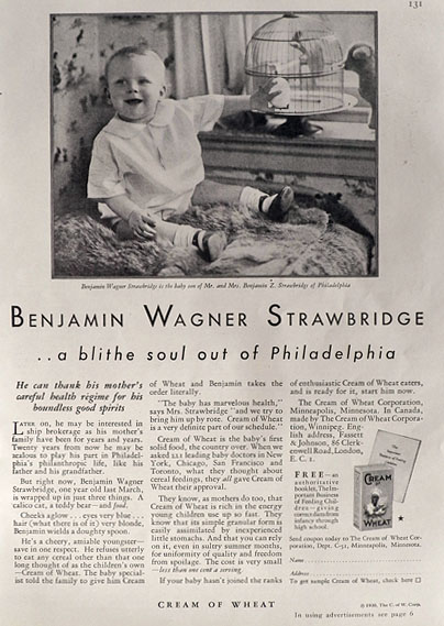 1930 Cream of Wheat Ad ~ Benjamin Wagner Strawbridge