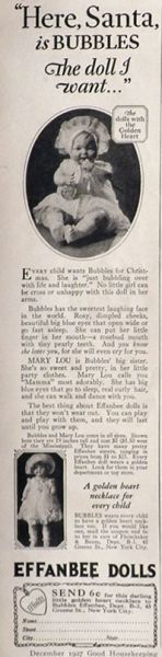 1927 Effanbee Doll Ad ~ Bubbles & Mary Lou