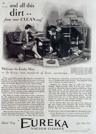 1928 Eureka Vacuum Cleaner Ad ~ Welcome the Eureka Man