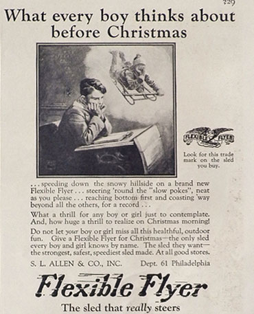 1927 Antique Flexible Flyer Sled Ad ~ What Every Boy Thinks About