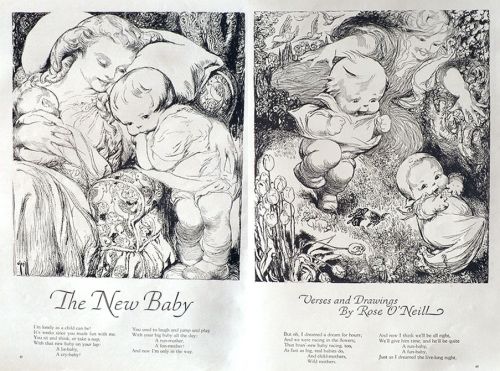 1927 "The New Baby" Rose O'Neill Print with Verse