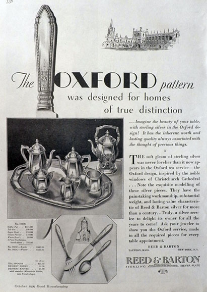1929 Reed & Barton Silverware Ad ~ Oxford Pattern
