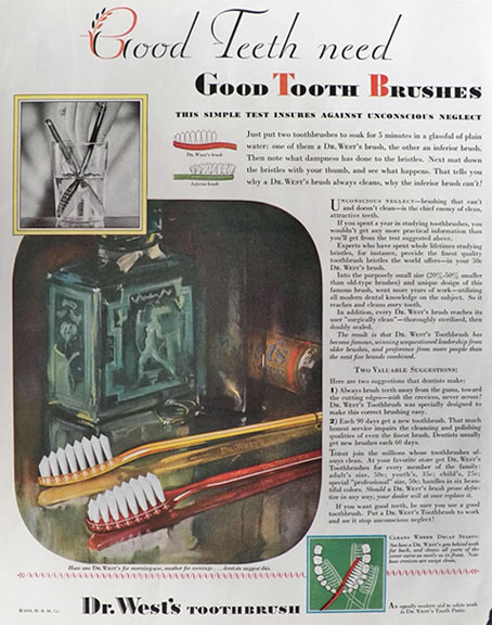 1931 Dr. Wests's Toothbrush Ad ~ Good Teeth