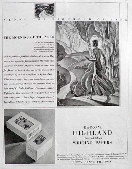 1932 Eaton Writing Paper Ad ~ Ernest Hamlin Baker