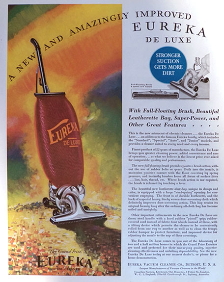 1931 Eureka Vacuum Cleaner Ad ~ Amazingly Improved