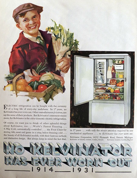1931 Kelvinator Refrigerator Ad ~ Has Never Worn Out