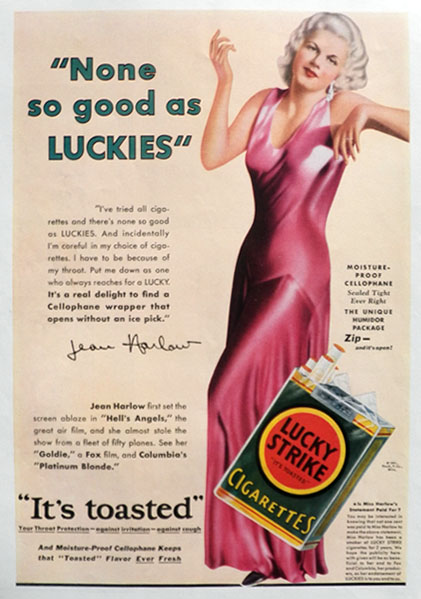 1932 Lucky Strike Cigarettes Ad ~ Jean Harlow