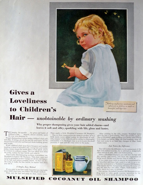 1931 Mulsified Cocoanut Oil Shampoo Ad ~ Child With Butterflies