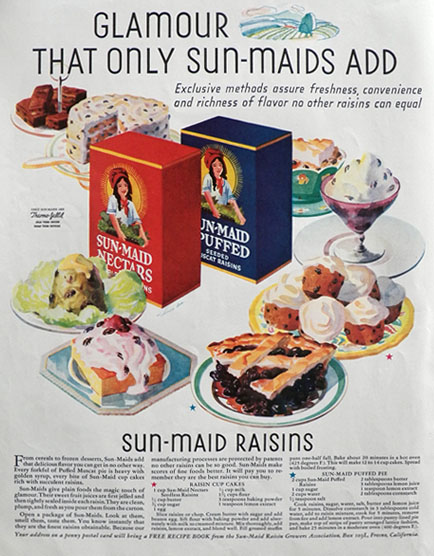 1933 Sunmaid Raisins Ad ~ Cupcakes & Pie Recipe