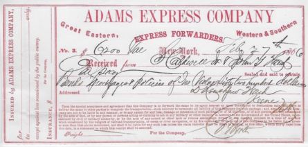 1866 Antique Billhead ~ Adams Express Freight Receipt