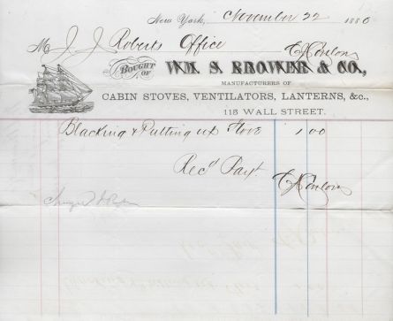 1886 Antique Billhead ~ Wm. Brower Cabin Stoves, Lanterns, NYC