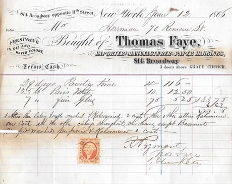 Antique 1866 Billhead ~ Thomas Faye, Painter, Paper Hanger, NYC