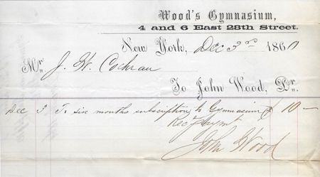 1860 Antique Billhead ~ Woods Gymnasium ~ NYC