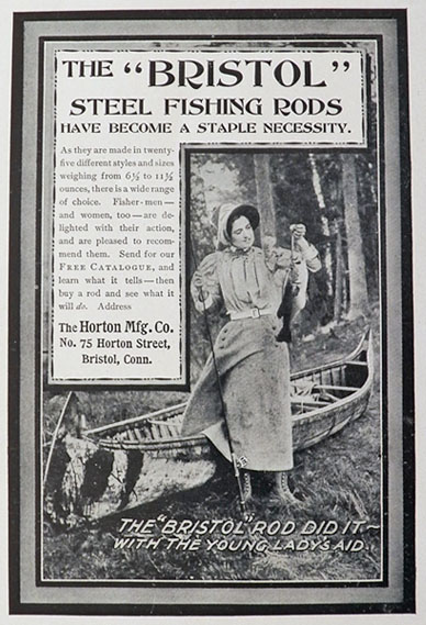 1903 Bristol FIshing Rod Ad ~ Photo of Woman with Fish