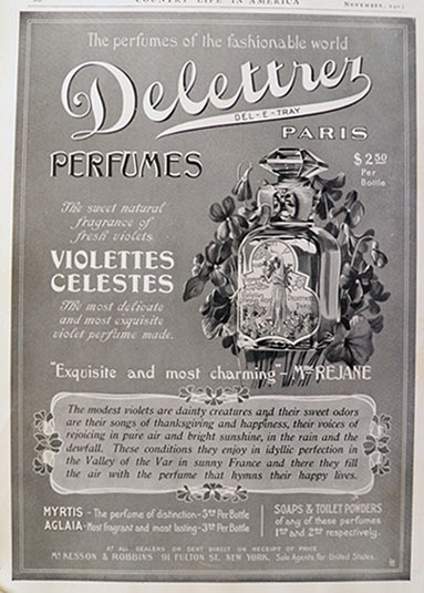1903 Delettrer Perfume Ad ~ Violettes Celestes