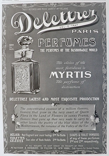 1903 Delettrer Perfume Ad ~ Myrtis