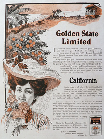 1903 Rock Island Railroad Ad ~ Golden State Ltd. to California