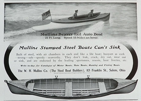 1905 Mullins Stamped Steel Boats Ad ~ Beaver Tail
