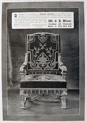 1902 W&J Sloane Furniture Ad ~ Louis XIV Hall Chair