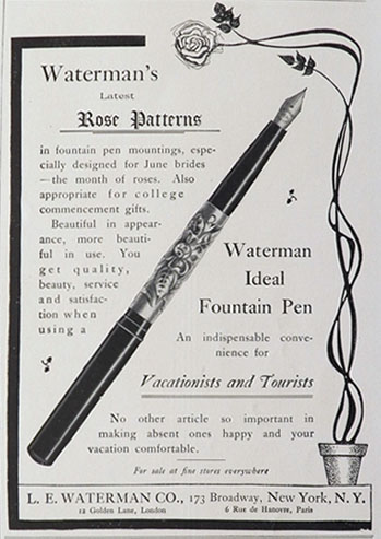 1903 Waterman's Fountain Pen Ad ~ Rose Pattern