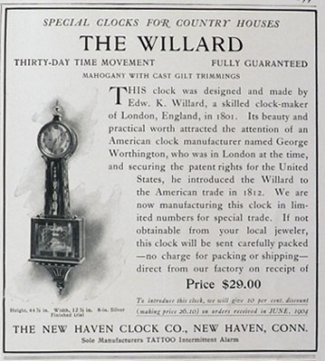 1904 New Haven Clock Ad ~ Willard Banjo Clock