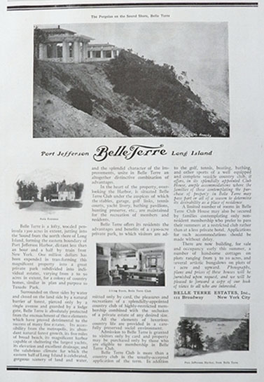 1909 Belle Terre Club House, Port Jefferson, LI Ad