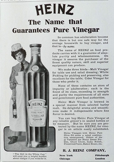 1906 Heinz Pure Malt Vinegar Ad ~ Antique Bottle