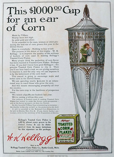 1909 Kellogg's Corn Flakes Large Color Ad ~ Tiffany Trophy