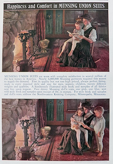 1908 Munsing Union Suits Ad ~ Mom Reads to Kids