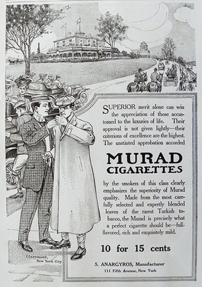 1906 Murad Cigarettes Ad ~ Claremont Partk, NYC