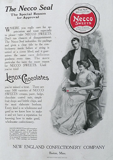 1909 Necco Sweets Lenox Chocolates Ad